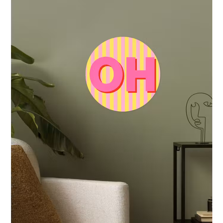Tekst - Strepen - Roze Wandcirkel behangsticker klein -sfeer2