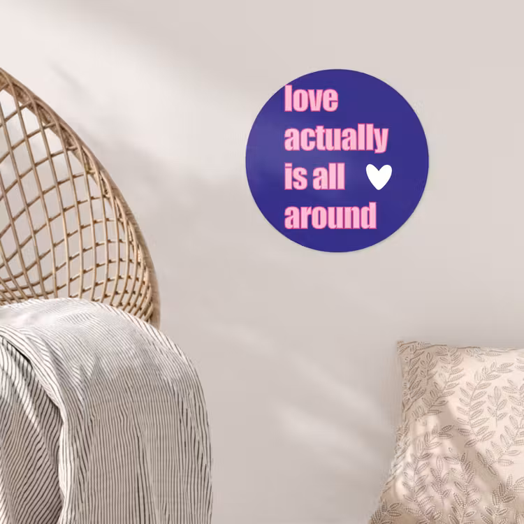 Tekst - Valentijn - Love - Blauw Wandcirkel behangsticker klein -sfeer4