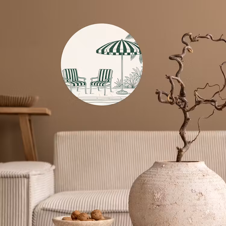 Terras - Illustratie - Groen Wandcirkel behangsticker klein -sfeer1