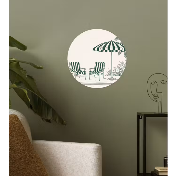 Terras - Illustratie - Groen Wandcirkel behangsticker klein -sfeer2