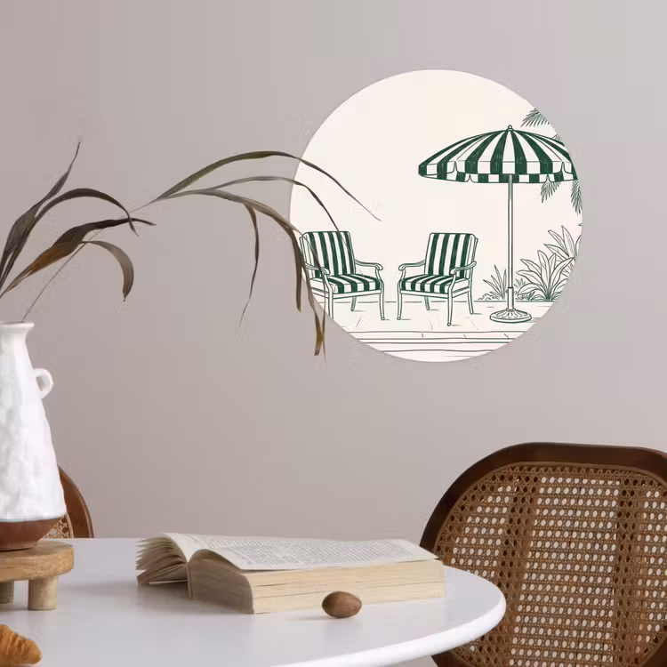Terras - Illustratie - Groen Wandcirkel behangsticker klein -sfeer3