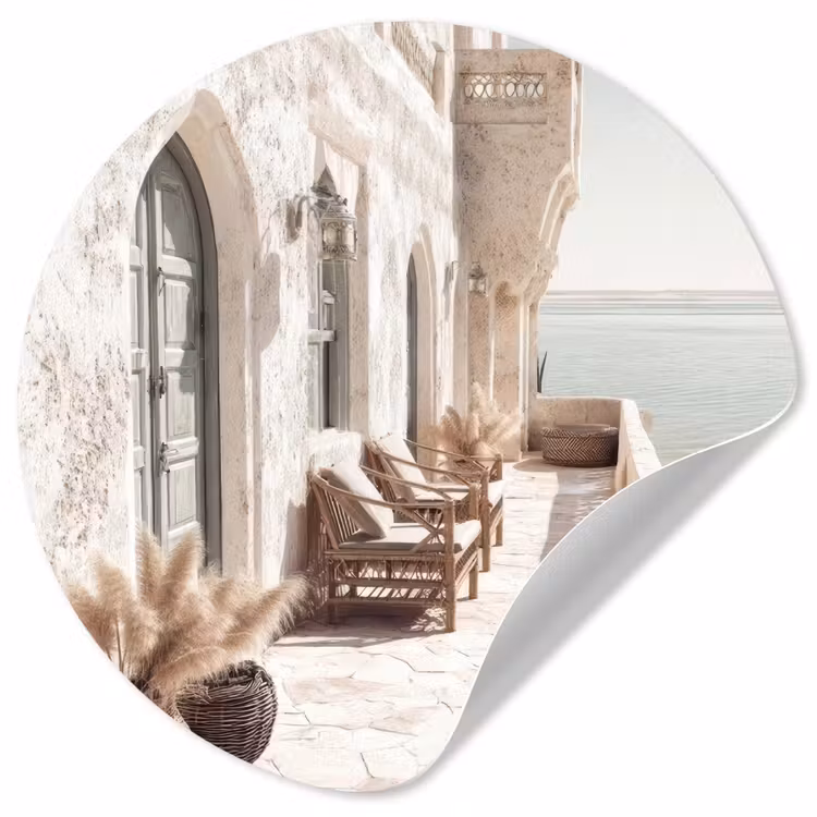 Terras - Stoelen - Strand - Beige Wandcirkel behangsticker klein -3d