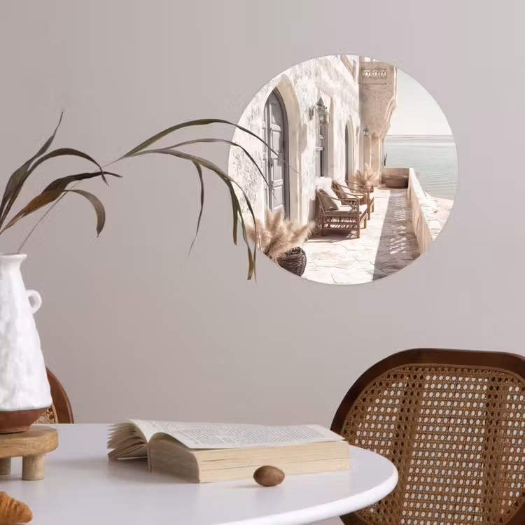 Terras - Stoelen - Strand - Beige Wandcirkel behangsticker klein -sfeer3