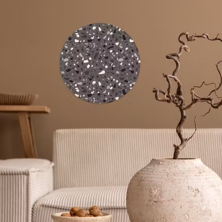 Terrazzo - Patroon - Grijs Wandcirkel behangsticker klein 186 -sfeer1
