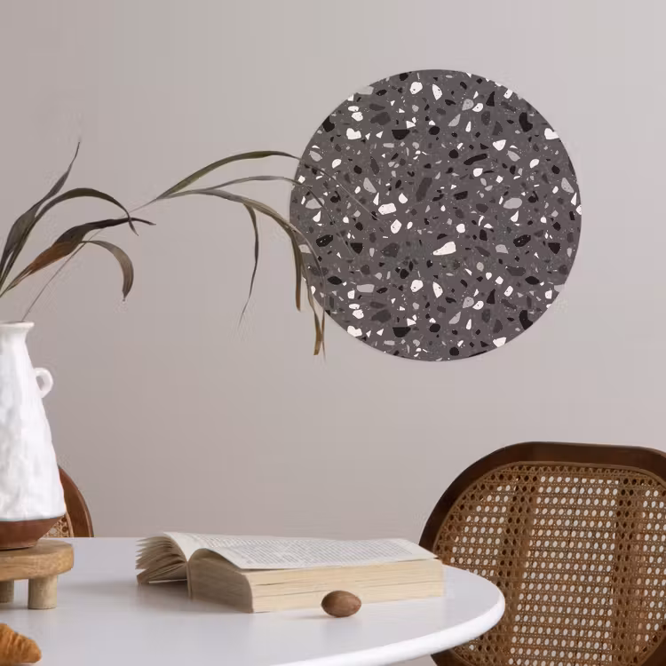 Terrazzo - Patroon - Grijs Wandcirkel behangsticker klein 186 -sfeer3