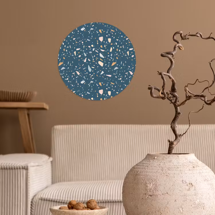 Terrazzo - Patroon - Kleurrijk - Diep blauw Wandcirkel behangsticker klein 186 -sfeer1