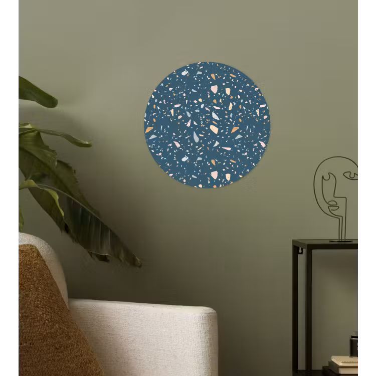 Terrazzo - Patroon - Kleurrijk - Diep blauw Wandcirkel behangsticker klein 186 -sfeer2