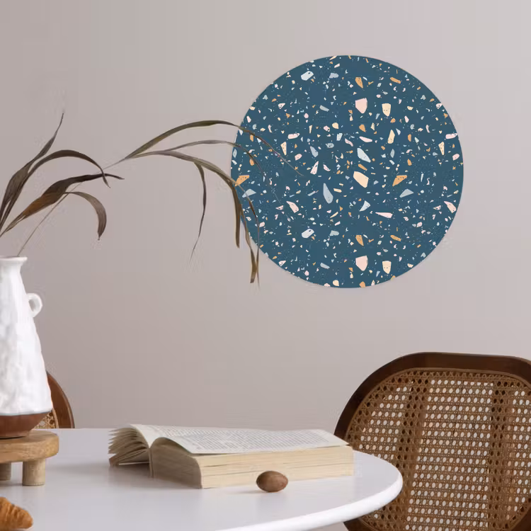 Terrazzo - Patroon - Kleurrijk - Diep blauw Wandcirkel behangsticker klein 186 -sfeer3