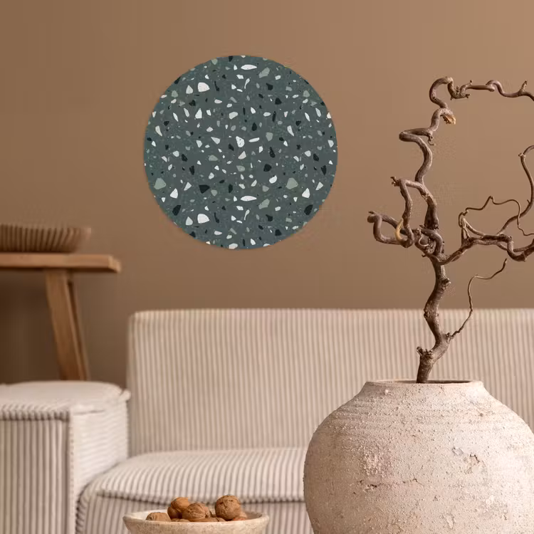 Terrazzo - Patroon - Kleurrijk - Groen Wandcirkel behangsticker klein 186 -sfeer1