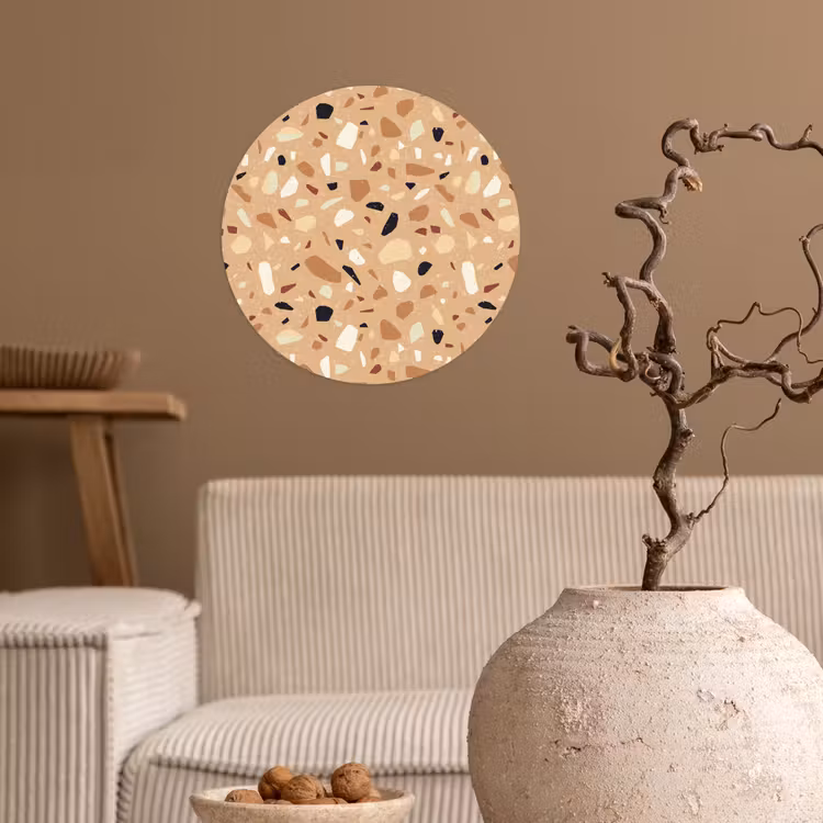 Terrazzo - Patroon - Kleurrijk - Oranje Wandcirkel behangsticker klein 186 -sfeer1
