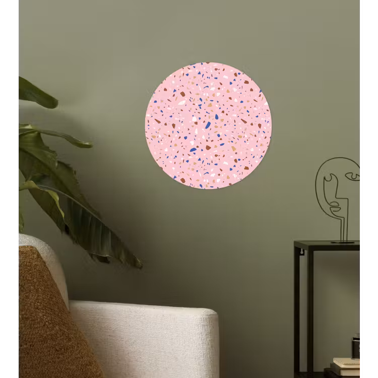Terrazzo - Patroon - Kleurrijk - Roze Wandcirkel behangsticker klein 186 -sfeer2