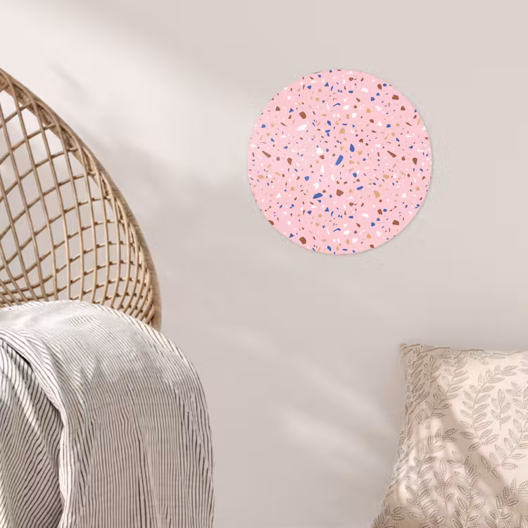 Terrazzo - Patroon - Kleurrijk - Roze Wandcirkel behangsticker klein 186 -sfeer4
