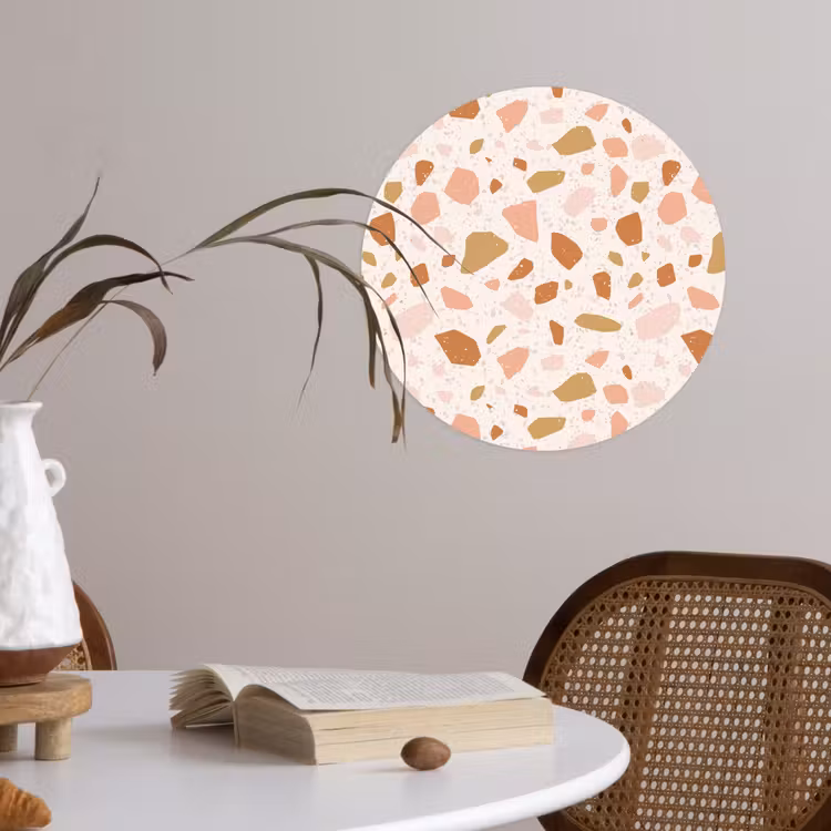 Terrazzo - Patroon - Kleurrijk - Zalm Wandcirkel behangsticker klein 186 -sfeer3