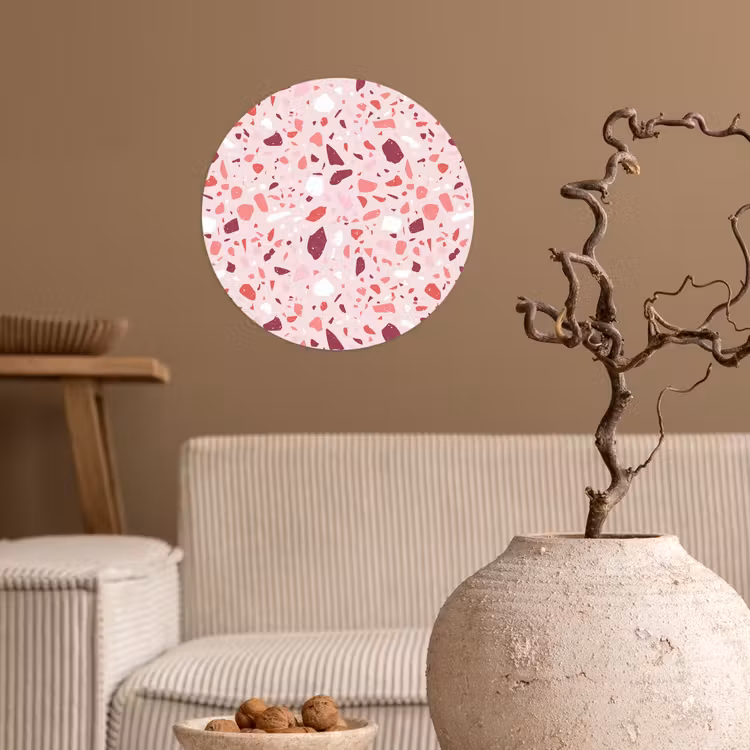 Terrazzo - Patroon - Roze Wandcirkel behangsticker klein 186 -sfeer1