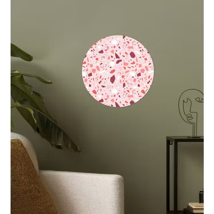 Terrazzo - Patroon - Roze Wandcirkel behangsticker klein 186 -sfeer2