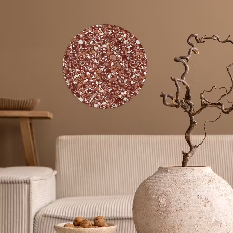 Terrazzo - Patroon - Steentextuur - Roodbruin Wandcirkel behangsticker klein 186 -sfeer1