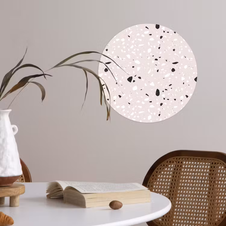 Terrazzo - Patroon - Zacht - Zwart - Wit Wandcirkel behangsticker klein 186 -sfeer3