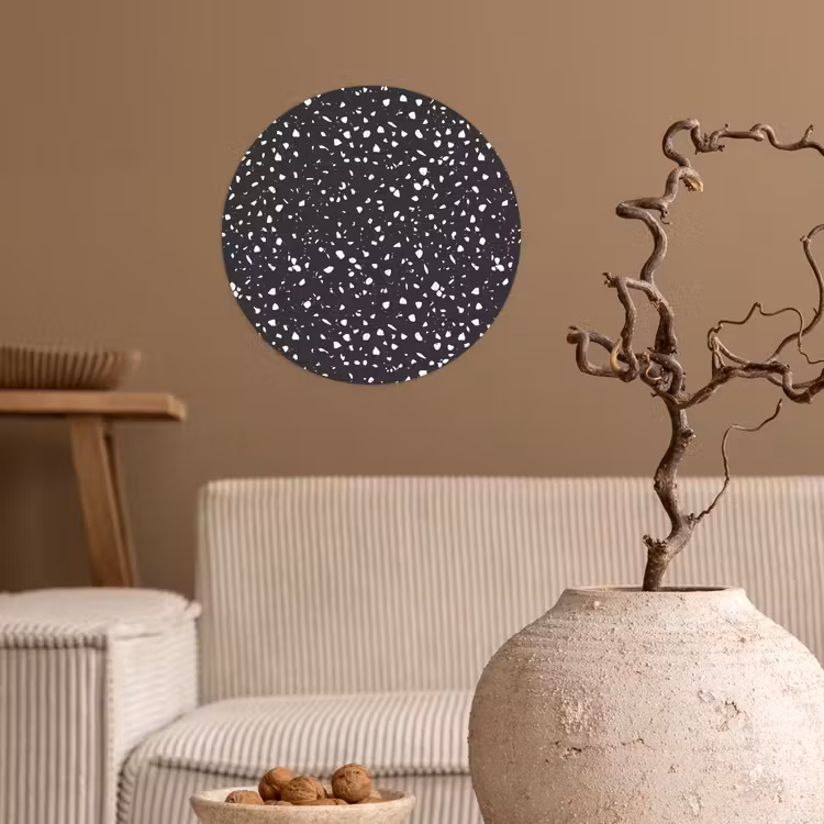 Terrazzo - Patroon - Zwart - Wit Wandcirkel behangsticker klein 186 -sfeer1