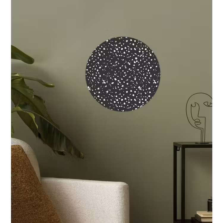 Terrazzo - Patroon - Zwart - Wit Wandcirkel behangsticker klein 186 -sfeer2