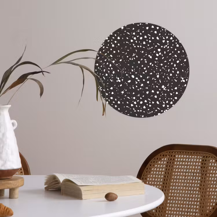 Terrazzo - Patroon - Zwart - Wit Wandcirkel behangsticker klein 186 -sfeer3