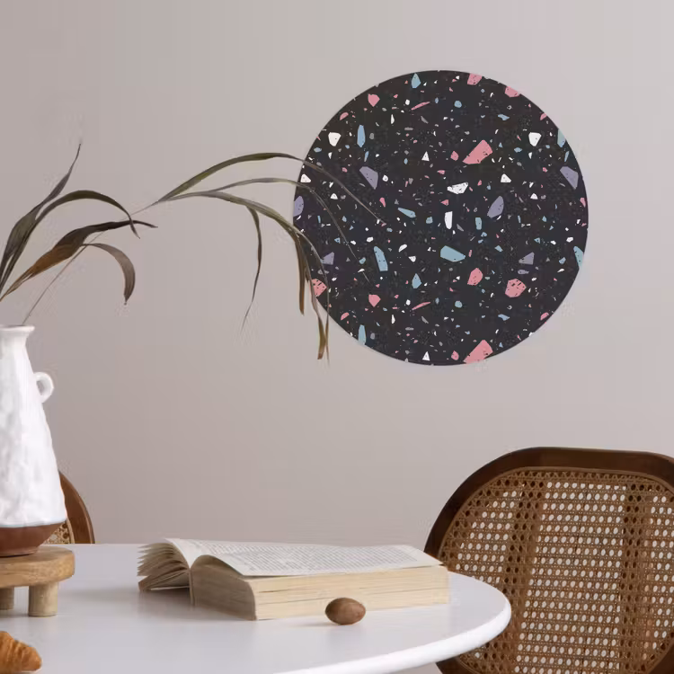 Terrazzo - Patroon - Zwart - Zacht Wandcirkel behangsticker klein 186 -sfeer3