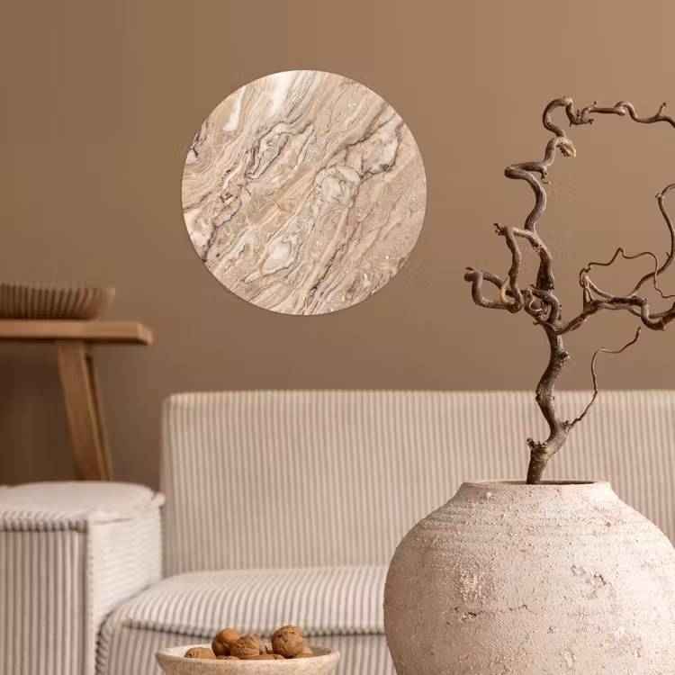 Textuur - Aders - Abstract - Modern - Beige Wandcirkel behangsticker klein -sfeer1