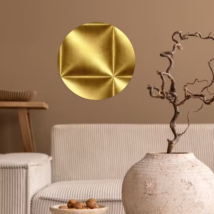 Textuur - Geborsteld Goud - Industrieel - Metallic Wandcirkel behangsticker klein 186 -sfeer1
