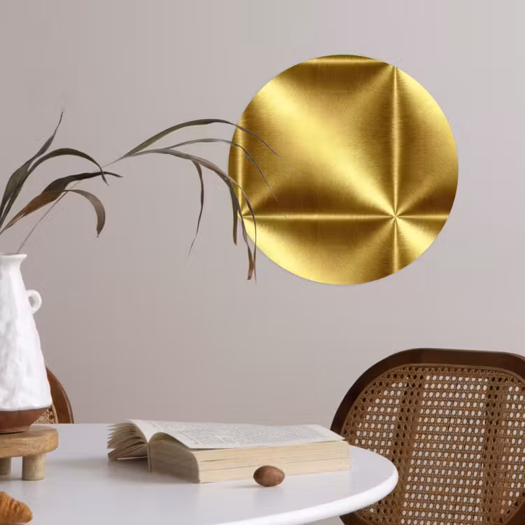 Textuur - Geborsteld Goud - Industrieel - Metallic Wandcirkel behangsticker klein 186 -sfeer3