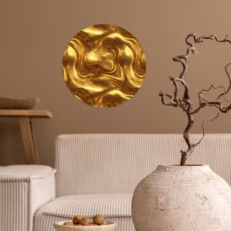 Textuur - Vloeibaar - Organisch - Goud Wandcirkel behangsticker klein 186 -sfeer1