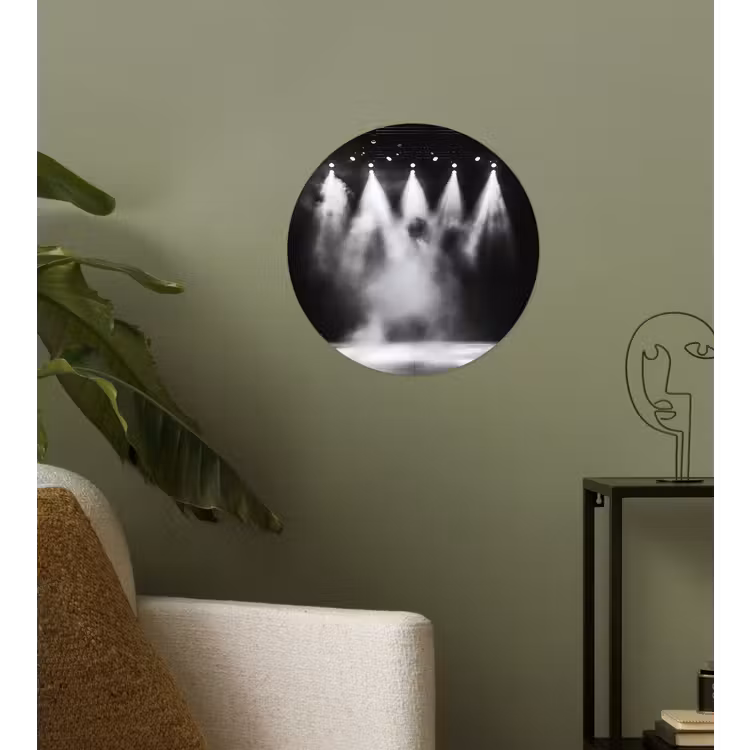Theaterzaal - Mist - Spotlights - Zwart Wandcirkel behangsticker klein -sfeer2