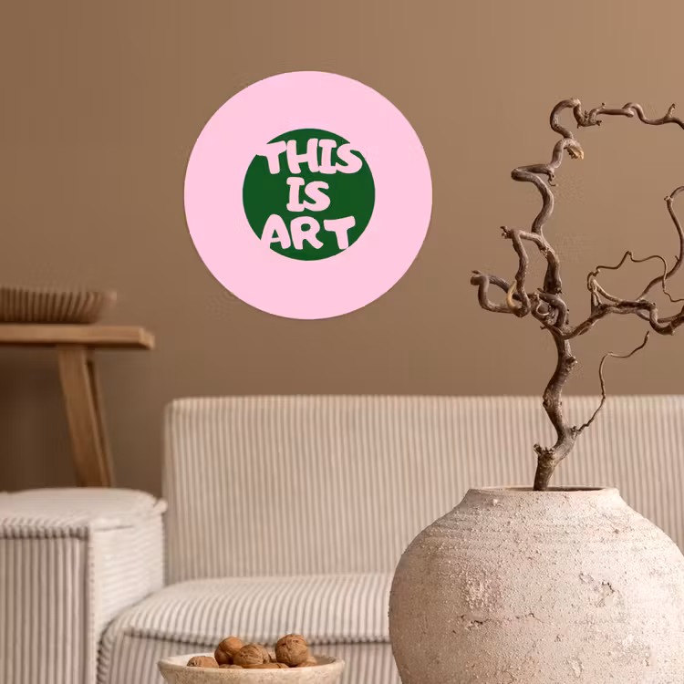 This is art - Tekst - Cirkel - Groen Wandcirkel behangsticker klein -sfeer1