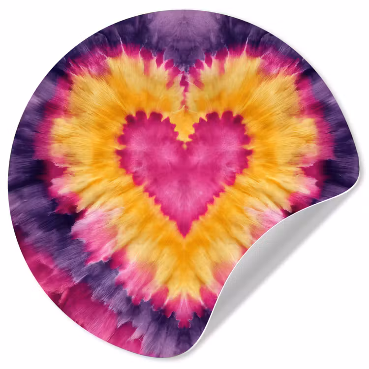 Tie dye - Hartvorm - Vlammen - Oranje Wandcirkel behangsticker klein -3d
