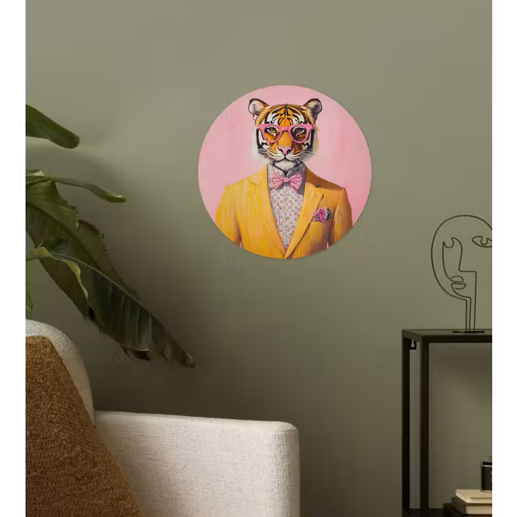 Tijger - Bril - Geel - Jasje Wandcirkel behangsticker klein -sfeer2