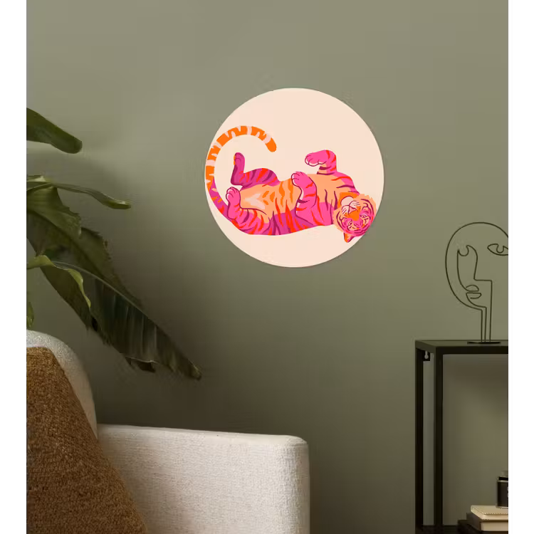 Tijger - Roze - Oranje Wandcirkel behangsticker klein -sfeer2