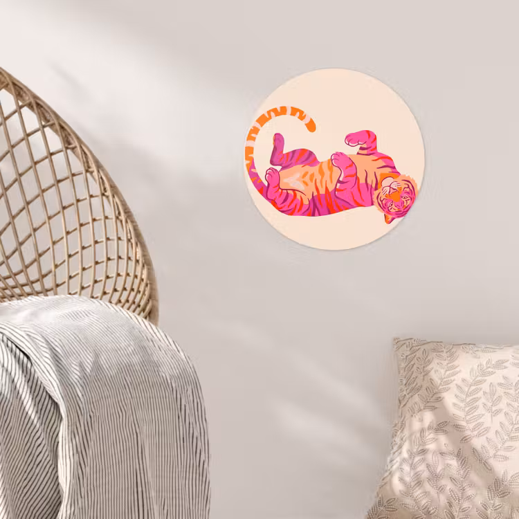 Tijger - Roze - Oranje Wandcirkel behangsticker klein -sfeer4