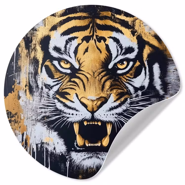 Tijger - Verfspatten - Goud Wandcirkel behangsticker klein -3d