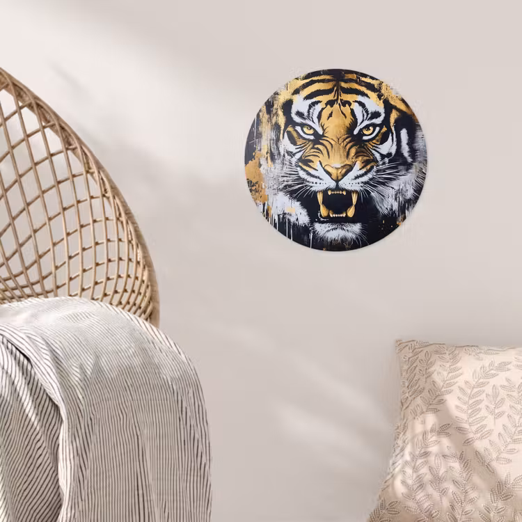 Tijger - Verfspatten - Goud Wandcirkel behangsticker klein -sfeer4