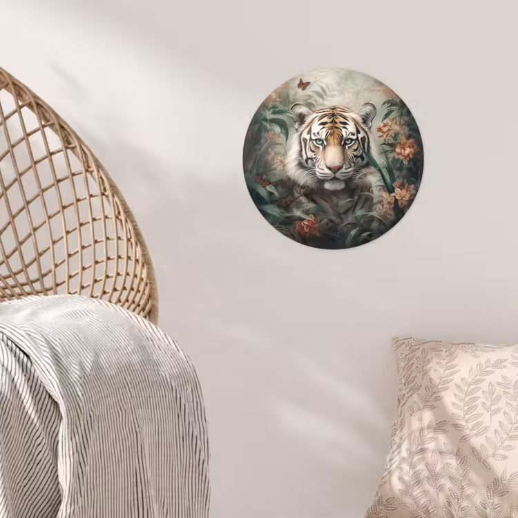 Tijger - Vlinders - Dieren - Jungle - Bloemen Wandcirkel behangsticker klein -sfeer4