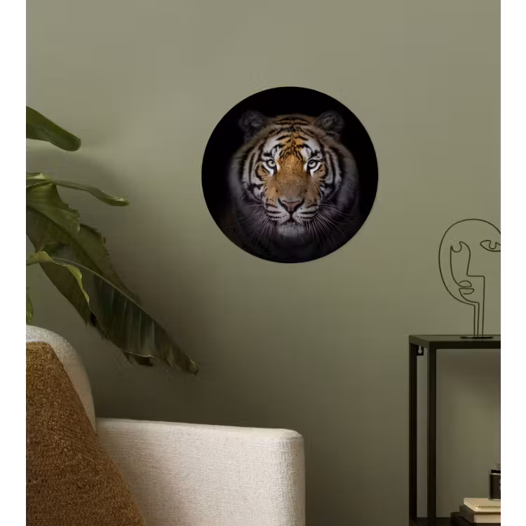 Tijger - Wilde dieren - Portret - Zwart - Dieren Wandcirkel behangsticker klein -sfeer2