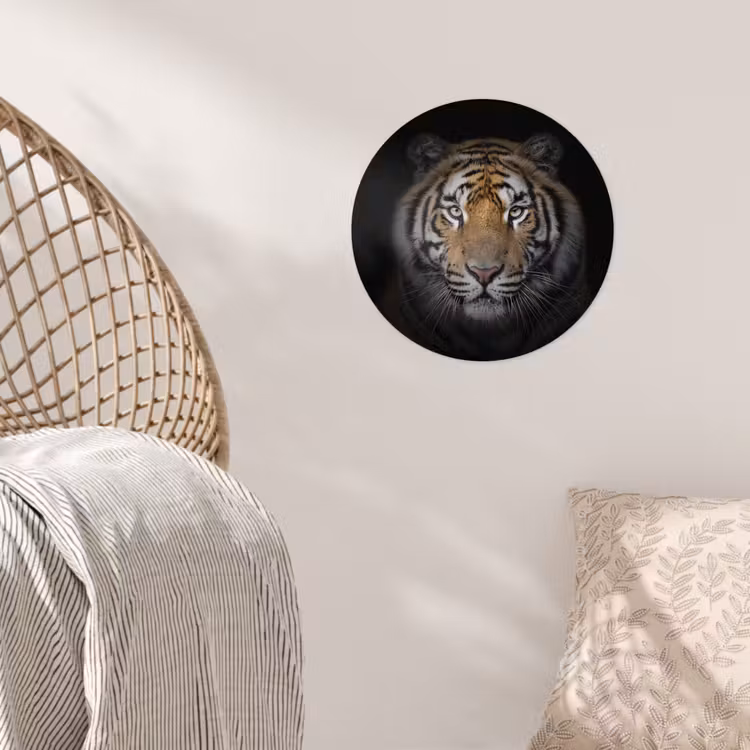 Tijger - Wilde dieren - Portret - Zwart - Dieren Wandcirkel behangsticker klein -sfeer4