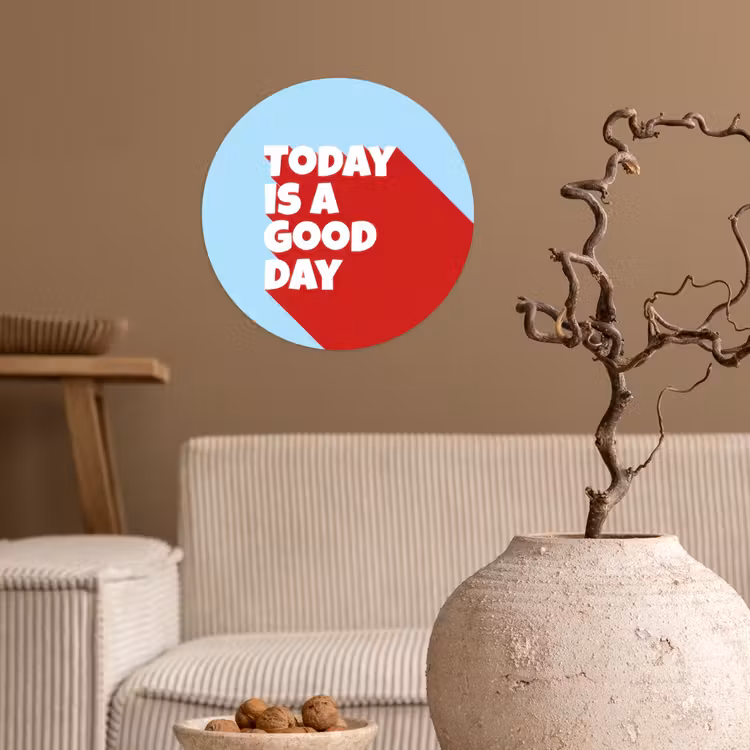 Today is a good day - Rood - lichtblauw Wandcirkel behangsticker klein -sfeer1