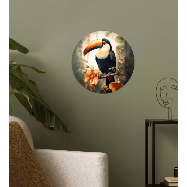 Toekan - Vogel - Bloemen - Planten Wandcirkel behangsticker klein -sfeer2