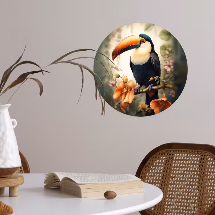 Toekan - Vogel - Bloemen - Planten Wandcirkel behangsticker klein -sfeer3