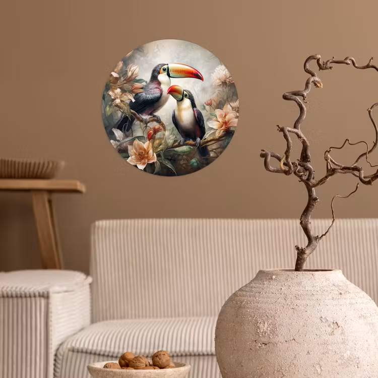 Toekan - Vogels - Bloemen - Jungle Wandcirkel behangsticker klein -sfeer1