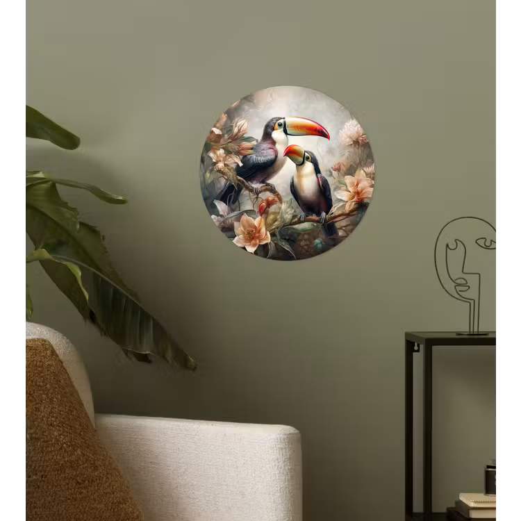 Toekan - Vogels - Bloemen - Jungle Wandcirkel behangsticker klein -sfeer2
