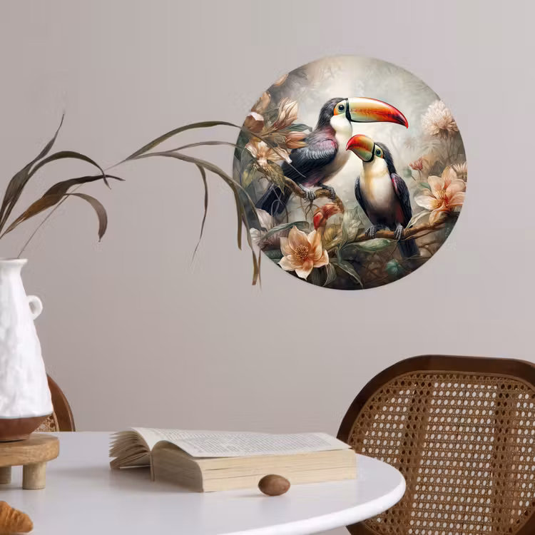 Toekan - Vogels - Bloemen - Jungle Wandcirkel behangsticker klein -sfeer3