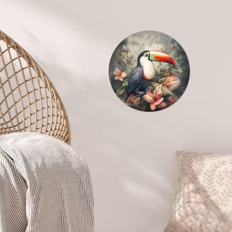 Toekan - Vogels - Bloemen - Planten - Tropisch Wandcirkel behangsticker klein -sfeer4
