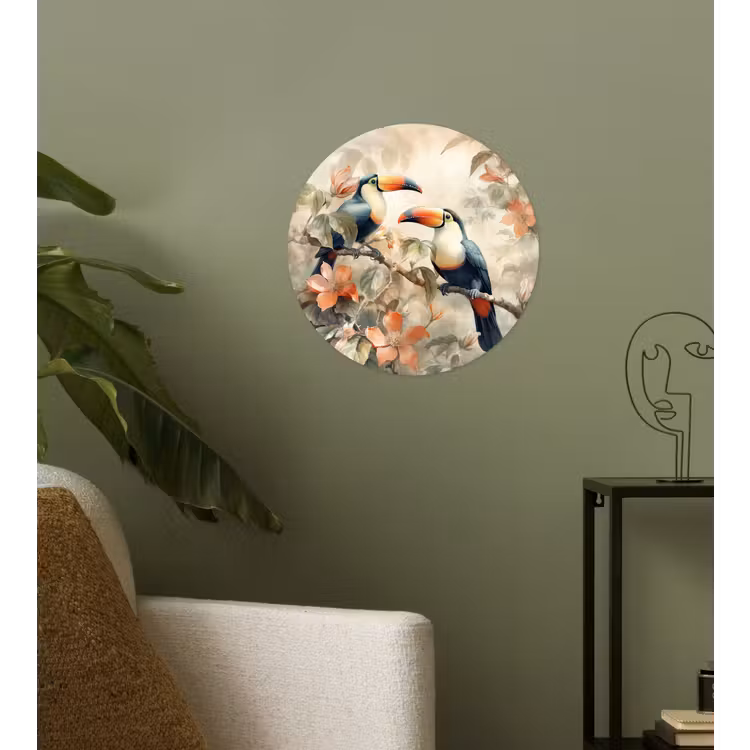 Toekan - Vogels - Bloemen - Tak Wandcirkel behangsticker klein -sfeer2