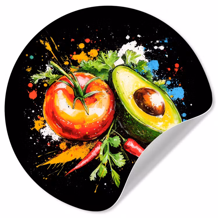 Tomaat - Avocado - Peper - Graffiti - Verf - Modern Wandcirkel behangsticker klein -3d