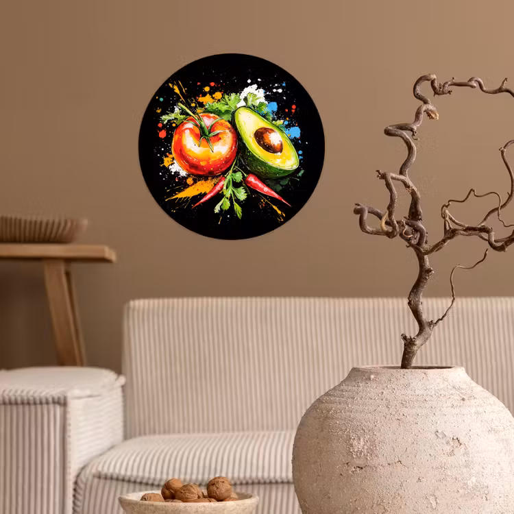 Tomaat - Avocado - Peper - Graffiti - Verf - Modern Wandcirkel behangsticker klein -sfeer1